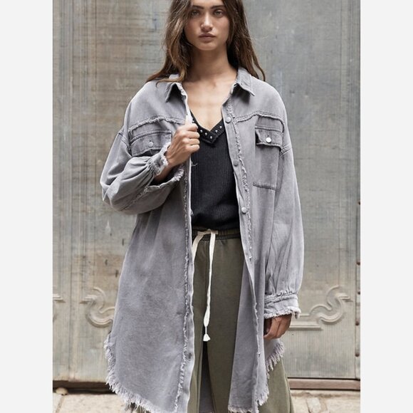 Cotton Shacket – Relaxed Fit with Fringe Hem & Button-Up Front - Picture 1 of 8